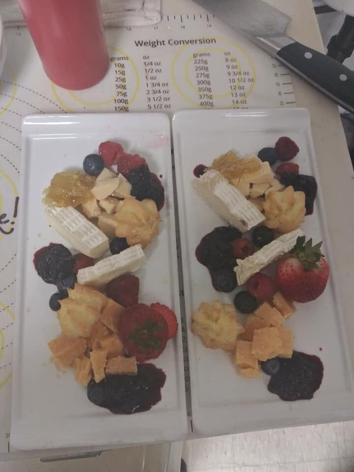 Cheese, fruit, and pastry plates